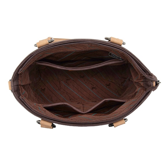 Montana West Western Tooled Aztec Concealed Carry Tote/Crossbody Coffee - Picture 6 of 6